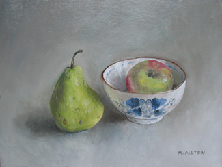 'Pear, Apple and Bowl' Oil painting by Matthew Allton