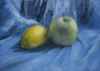 'Apple and Lemon' Oil painting by Matthew Allton