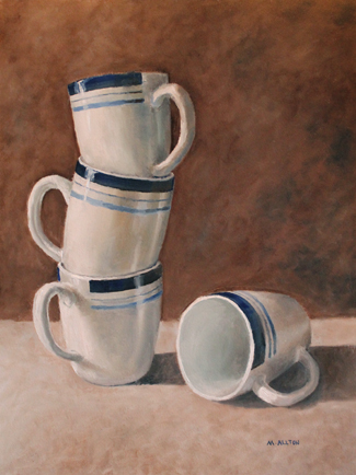 'Mugs' Oil painting of mugs on Arches L'huile oil paper by Matthew Allton