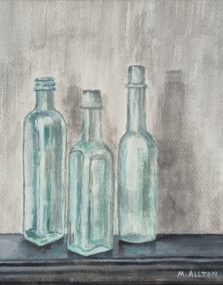 'Antique Glass Bottles' - Original gouache painting by Matthew Allton