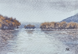'Coniston Water' - Original En Plein Air ACEO gouache painting by Matthew Allton