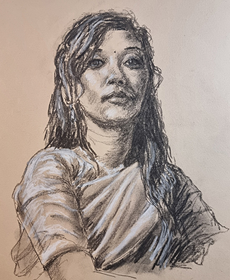 'Sari' - Charcoal and pastel pencil sketch by Matthew Allton