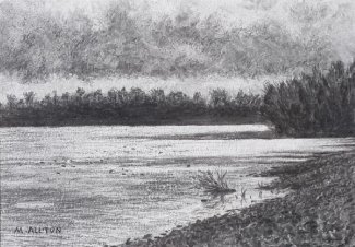 'Draycote Water, January' - Original charcoal drawing by Matthew Allton