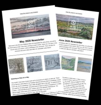 Screenshots of monthly newsletters from Matthew Allton Art